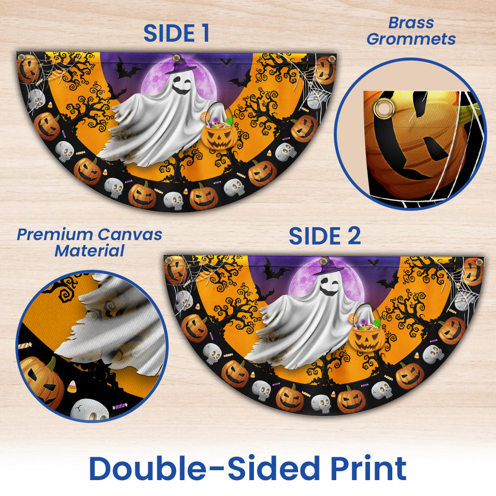 Halloween Ghost Pumpkins Non-Pleated Fan Flag