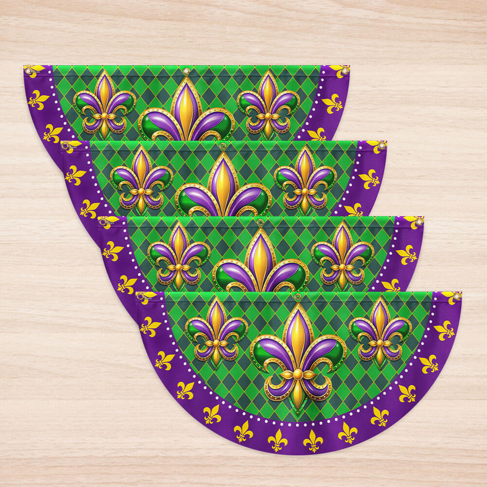 Fleur-de-lis Mardi Gras Non-Pleated Fan Flag