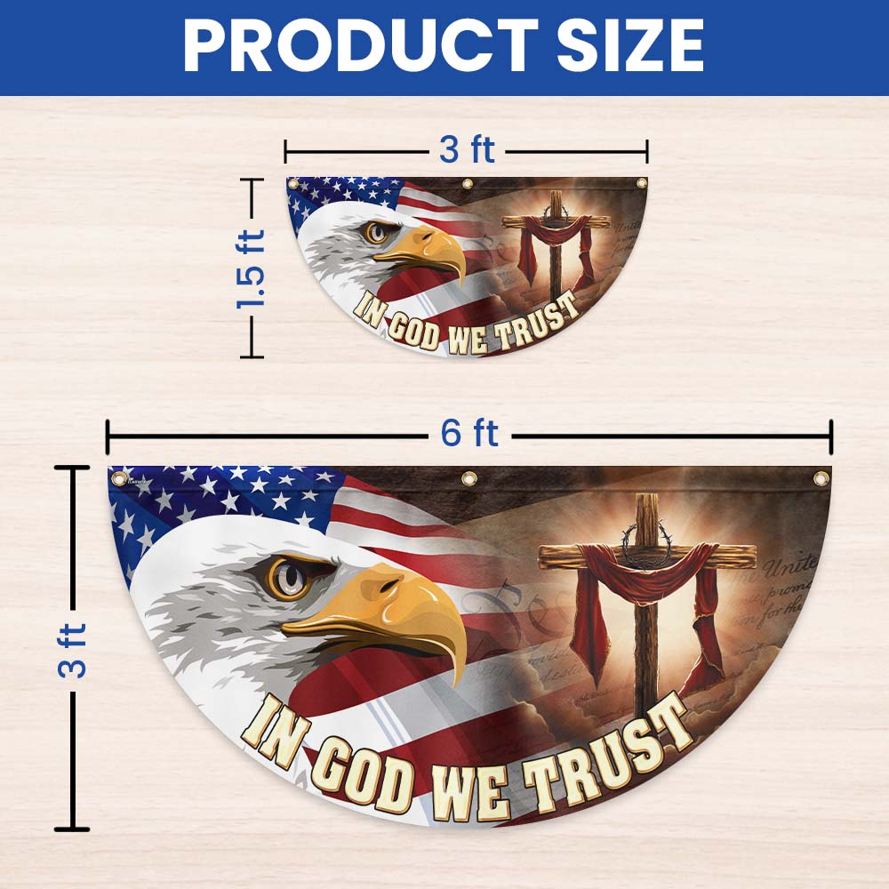 Christian Cross Eagle In God We Trust Non-Pleated Fan Flag
