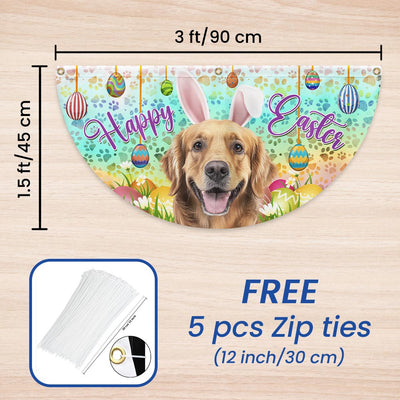 Golden Retriever Wearing Bunny Ears, Happy Easter Non-Pleated Fan Flag
