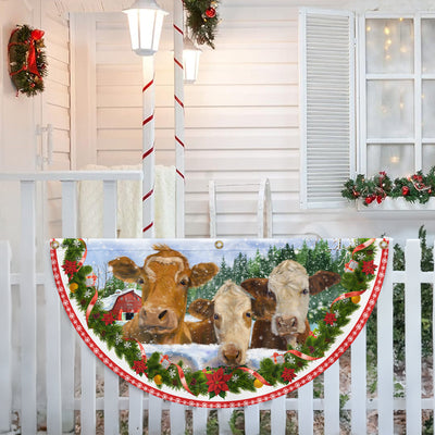 Cow Cattle Christmas Farm Non-Pleated Fan Flag
