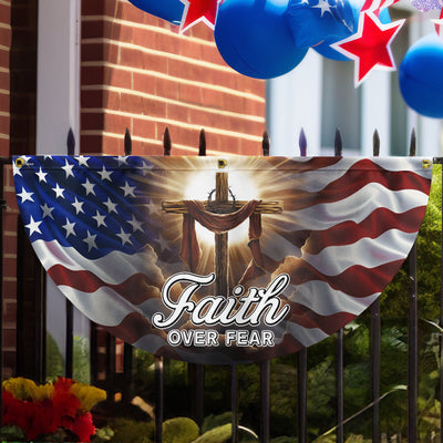 Christian Cross Jesus Christ Faith Over Fear Non-Pleated Fan Flag