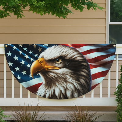 Patriotic Eagle American Non-Pleated Fan Flag 3-Day Shipping