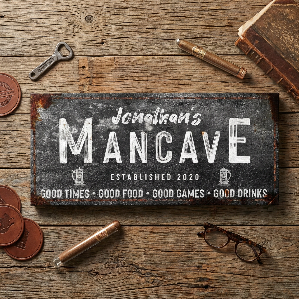 Man Cave Personalized Canvas Sign | Custom Bar Sign for Dad