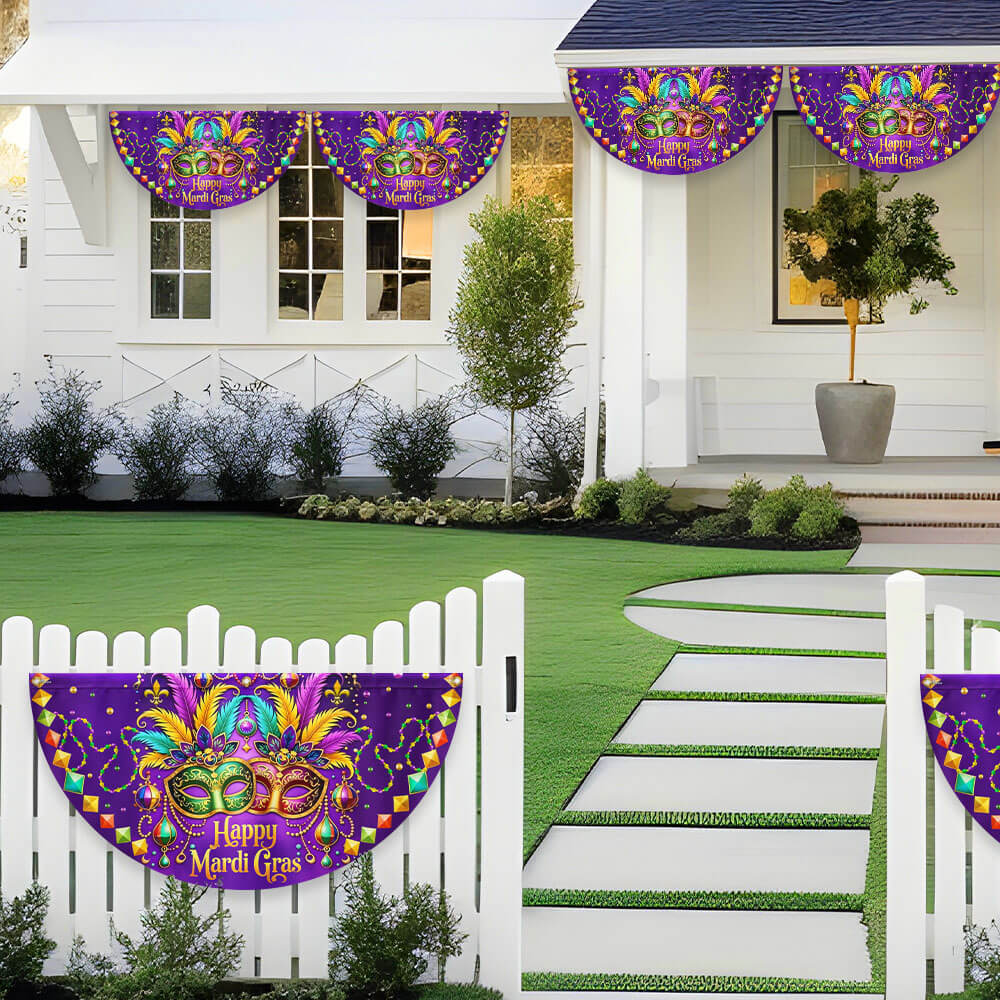 Happy Mardi Gras Non-Pleated Fan Flag