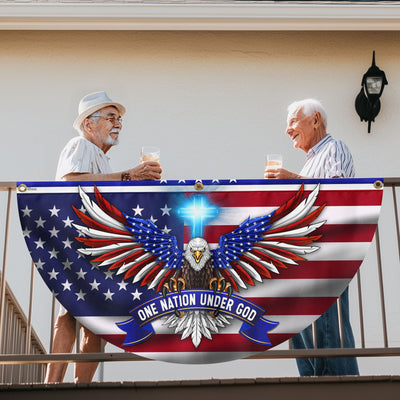One Nation Under God Patriotic Eagle Non-Pleated Fan Flag 3-Day Shipping