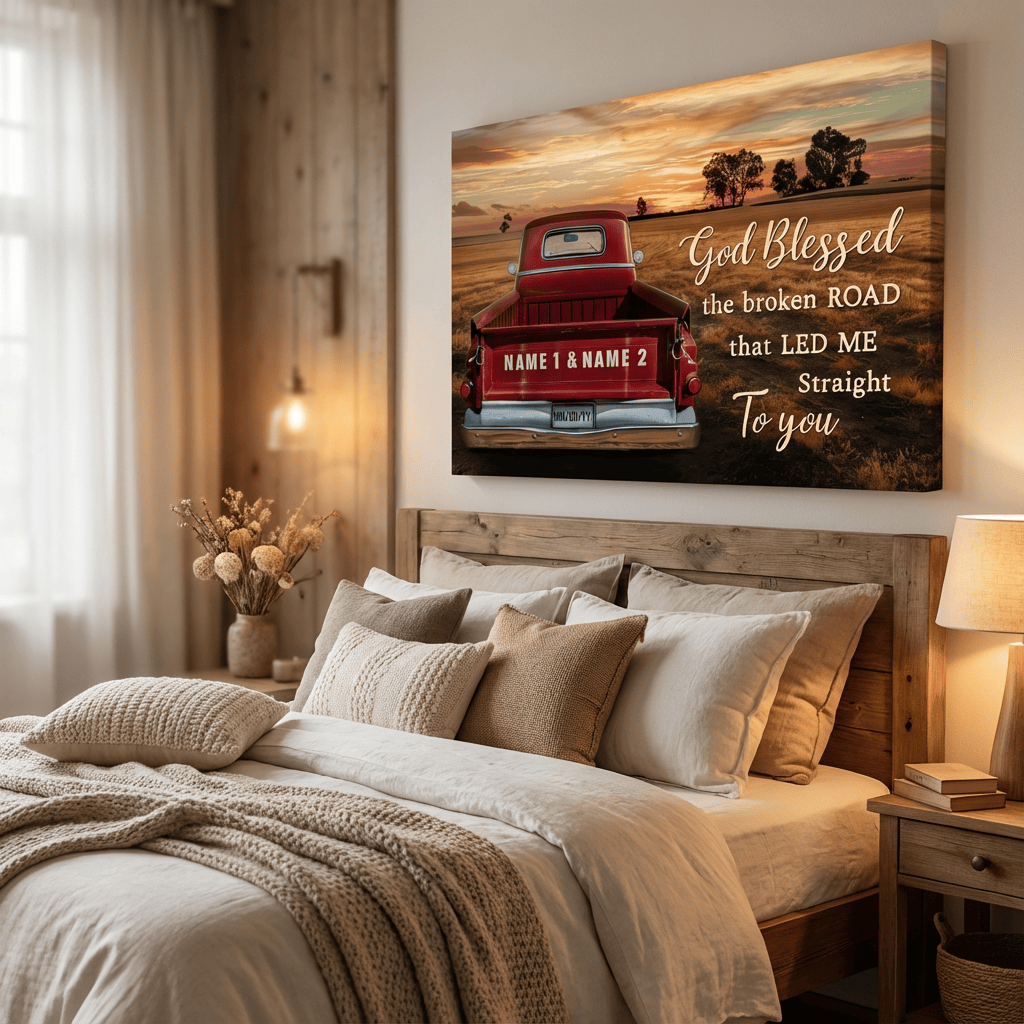 God Blessed The Broken Road - Personalized Couple Names Canvas