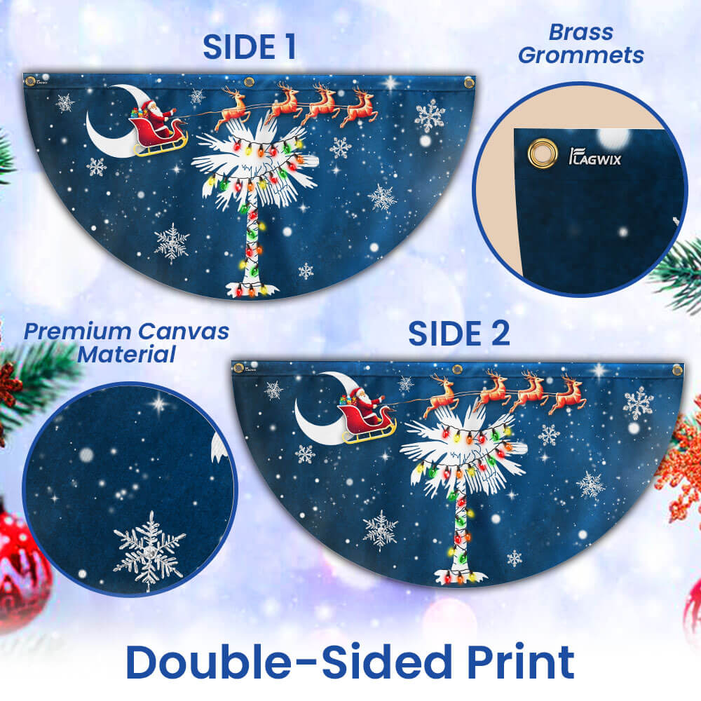 South Carolina Christmas Fan Flag - Santa & Palm Tree Non-Pleated Décor  - 3-Day Shipping