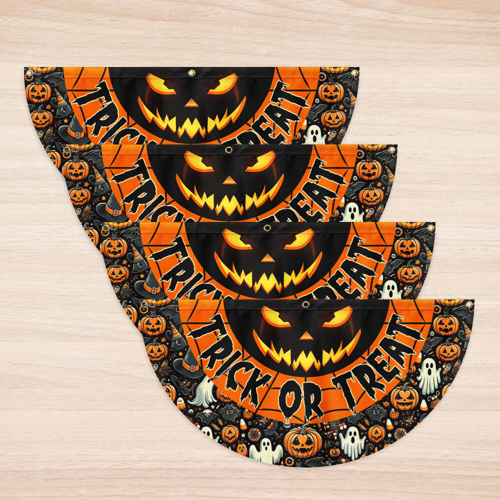 Scary Pumpkin Trick Or Treat Happy Halloween Non-Pleated Fan Flag TPT2175FLn