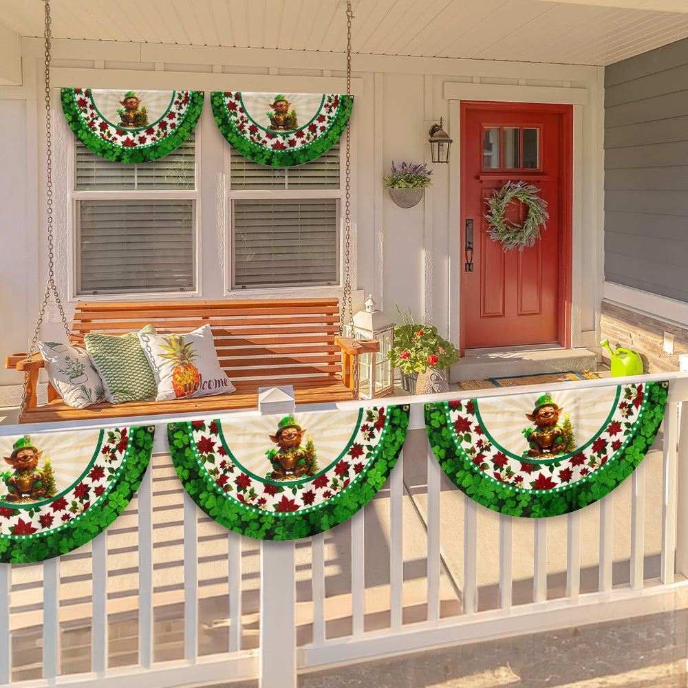 Irish Christmas Fan Flag - Leprechaun, Shamrock & Poinsettia Décor  - 3-Day Shipping