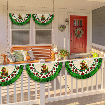 Irish Christmas Fan Flag - Leprechaun, Shamrock & Poinsettia Décor  - 3-Day Shipping