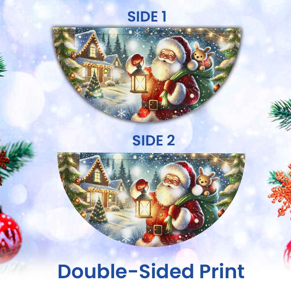 Christmas Joyful Santa Claus Holding Glowing Lantern Winter Xmas Holiday Solar Led Fan Flag