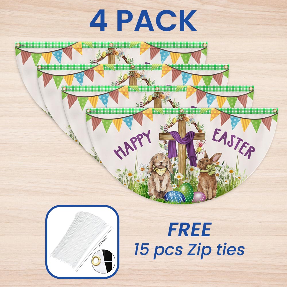 Happy Easter, Christian Cross, Bunny Easter Eggs Non-Pleated Fan Flag TPT1640FLv1