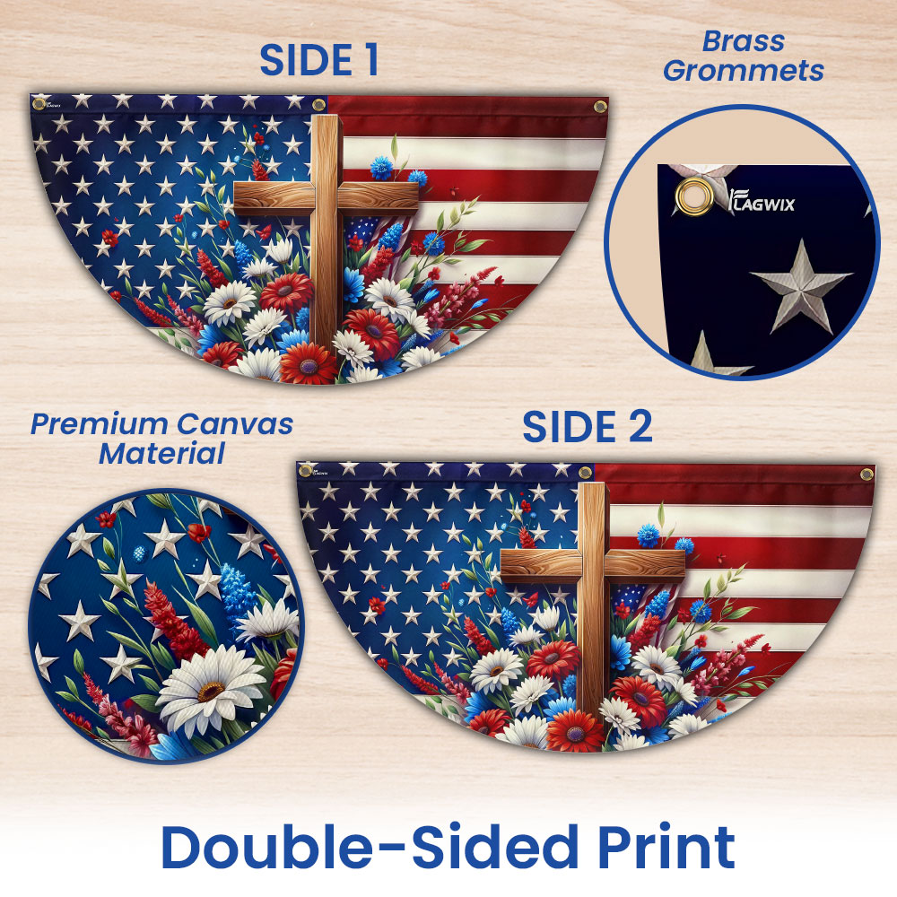 Flagwix American Flag - Independence Day Cross Floral Patriotic American Flag Non-Pleated Fan Flag