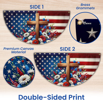 Flagwix American Flag - Independence Day Cross Floral Patriotic American Flag Non-Pleated Fan Flag