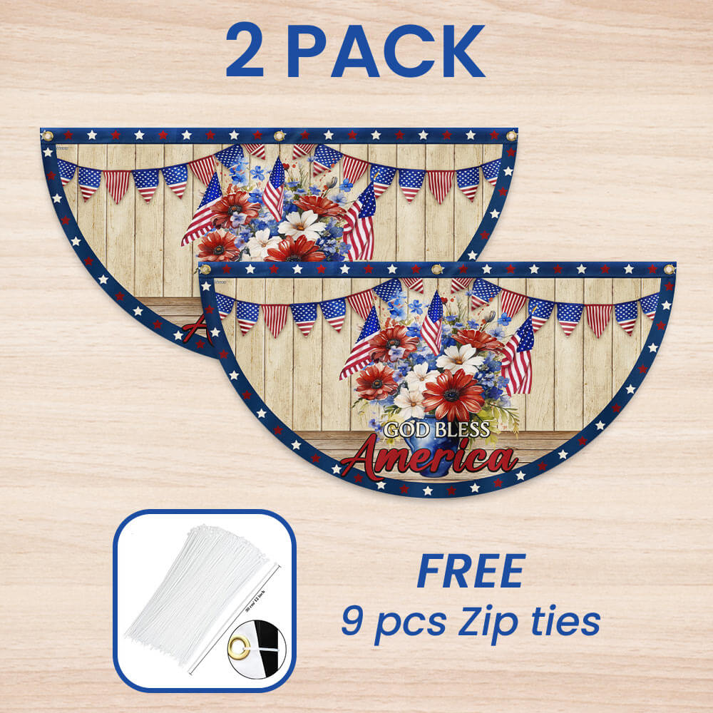 Flagwix American Flag - Patriotic Flowers Vase 4th of july God Bless America Non-Pleated Fan Flag