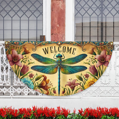 Dragonfly Welcome Non-Pleated Fan Flag for Outdoor Home Decor