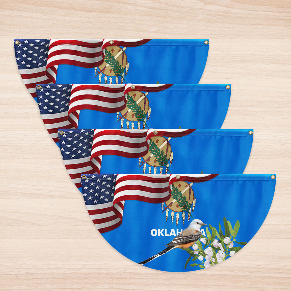 Oklahoma State Scissor-tailed Flycatcher Bird and Mistletoe Flower Non-Pleated Fan Flag