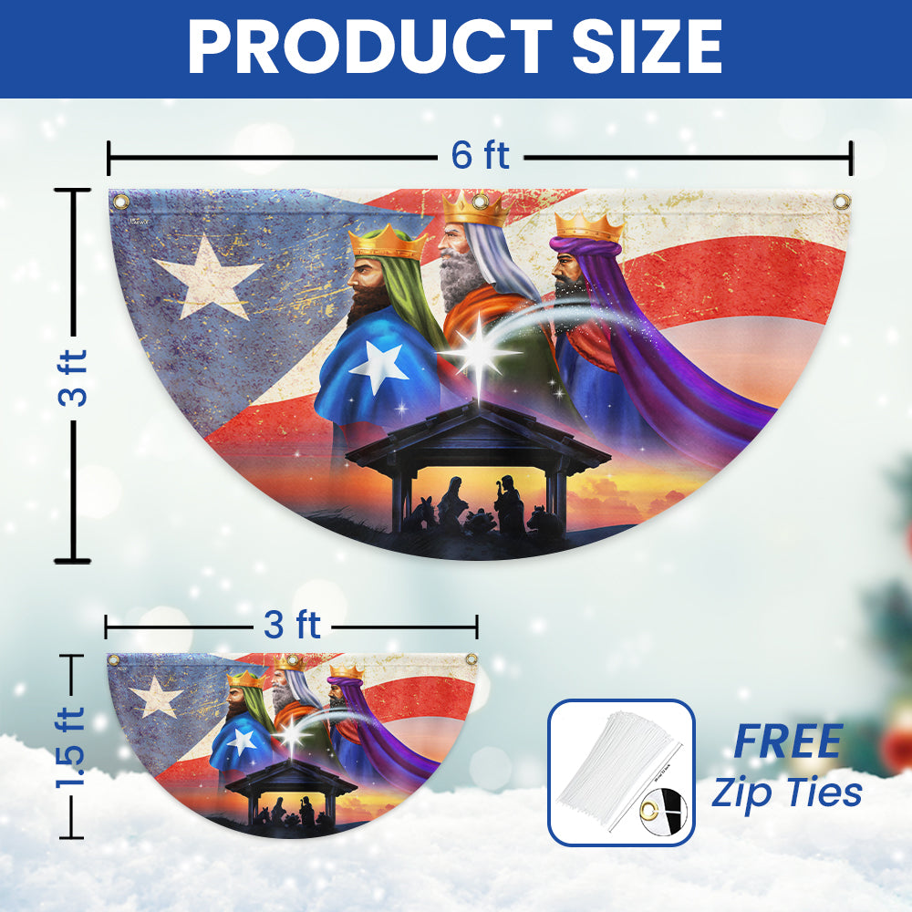 Puerto Rico Three Kings, Three Wise Men, Jesus Family Christmas Non-Pleated Fan Flag