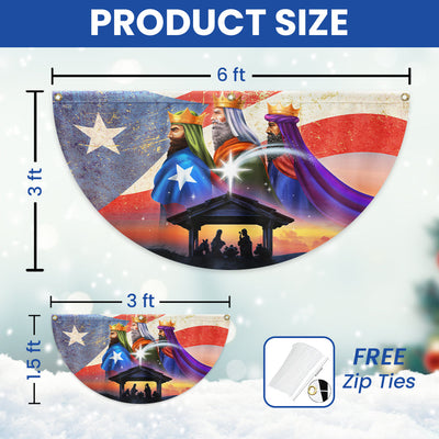 Puerto Rico Three Kings, Three Wise Men, Jesus Family Christmas Non-Pleated Fan Flag