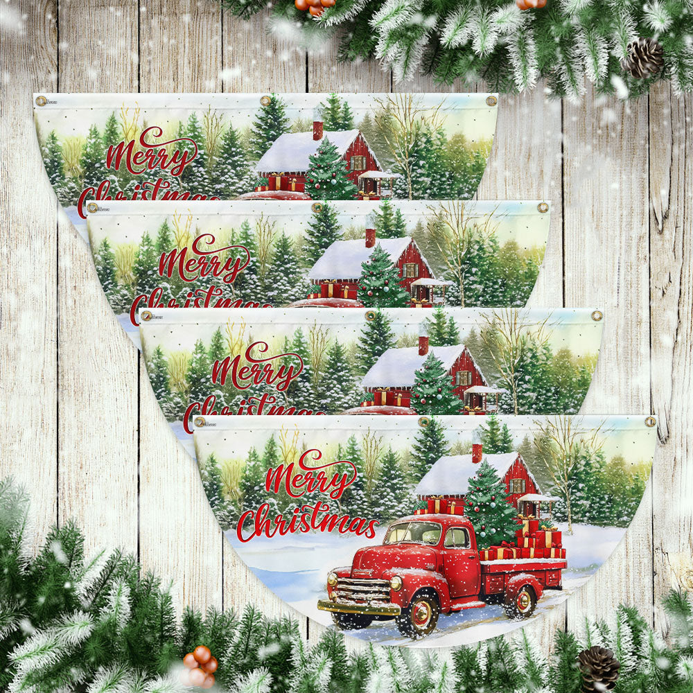 Red Pickup Truck Merry Christmas Non-Pleated Fan Flag