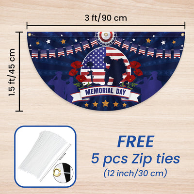 Memorial Day Veteran Kneeling Non-Pleated Fan Flag