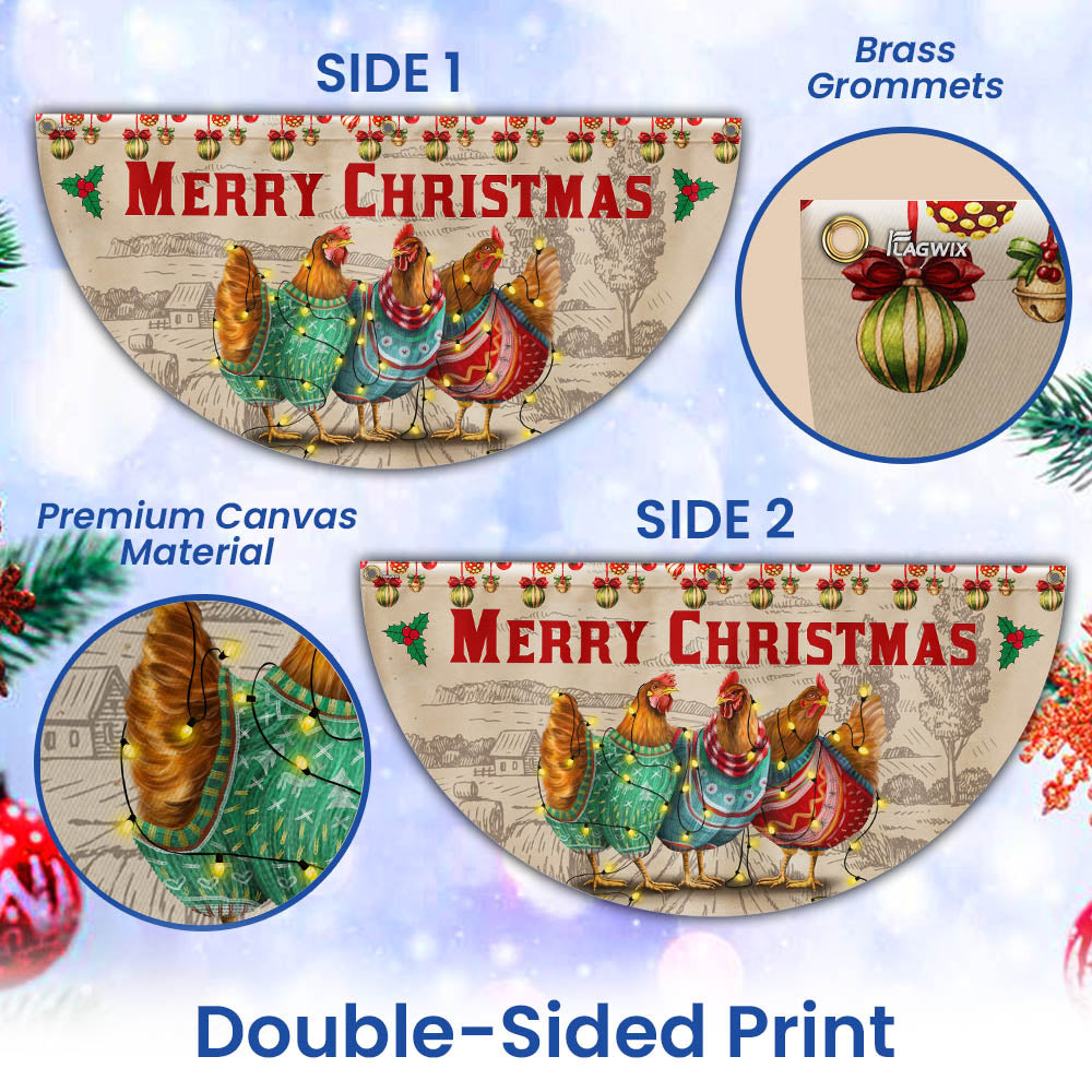 Merry Christmas Hen Chicken Poultry Farm House Non-Pleated Fan Flag