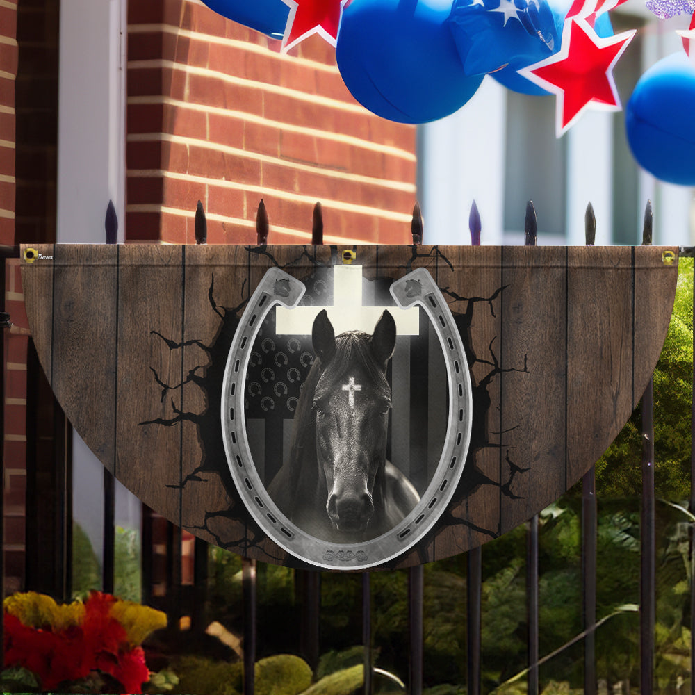 Horse Hoof Print Christian Cross Horse Non-Pleated Fan Flag