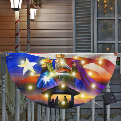 Puerto Rico Three Kings, Three Wise Men, Jesus Family Christmas Solar Led Fan Flag