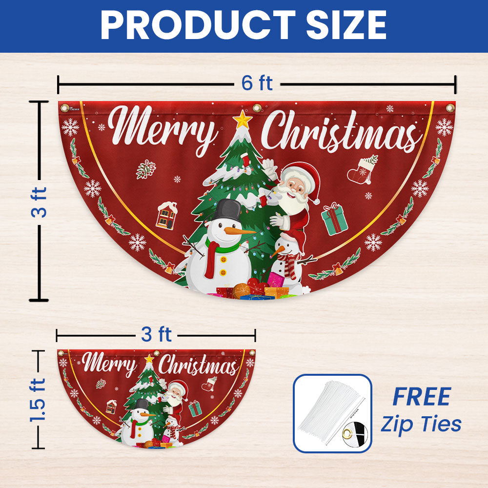 Merry Christmas Fan Flag - Santa Claus & Snowman Non-Pleated Holiday Décor  - 3-Day Shipping