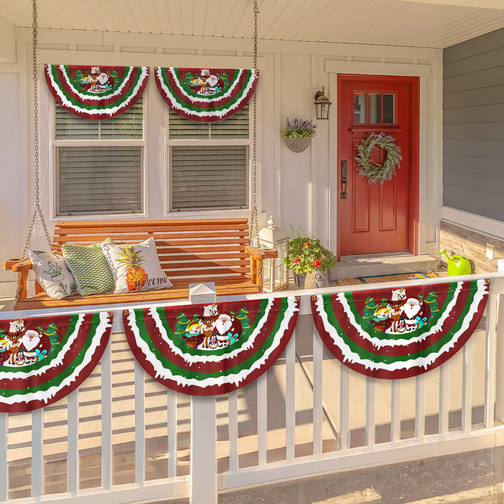 Merry Christmas Santa Snowman Reindeer Non-Pleated Fan Flag