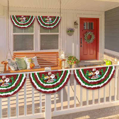 Merry Christmas Santa Snowman Reindeer Non-Pleated Fan Flag