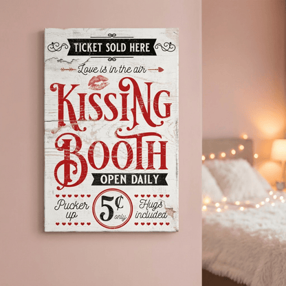 Kissing Booth Sign - Vintage Valentine's Day Canvas