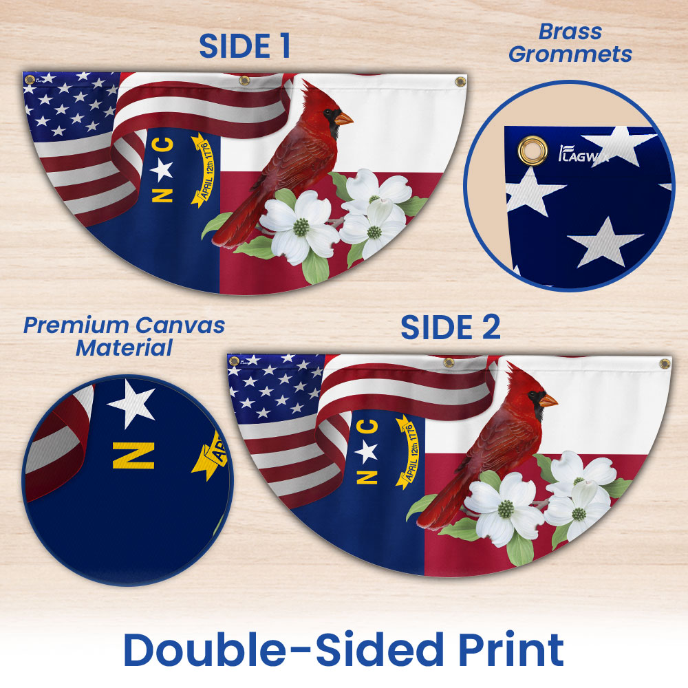 North Carolina State Cardinal and Dogwood Flower Non-Pleated Fan Flag