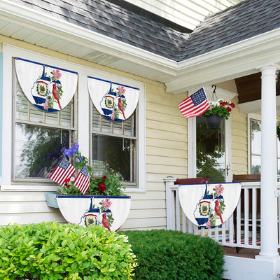 Cardinal and Rhododendron Flower, West Virginia Non-Pleated Fan Flag