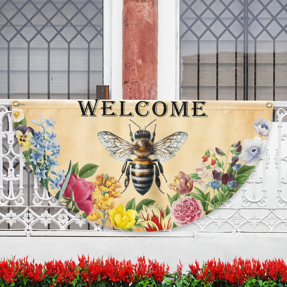 Bee Flowers Welcome Summer Non Pleated Fan Flag