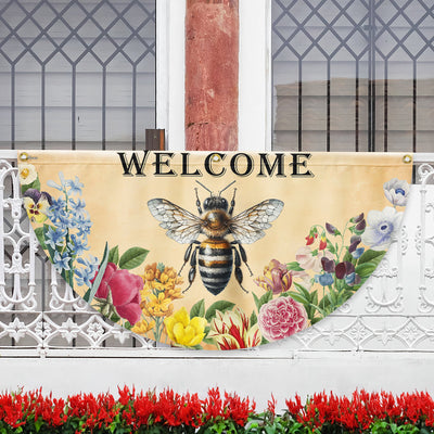 Bee Flowers Welcome Summer Non Pleated Fan Flag