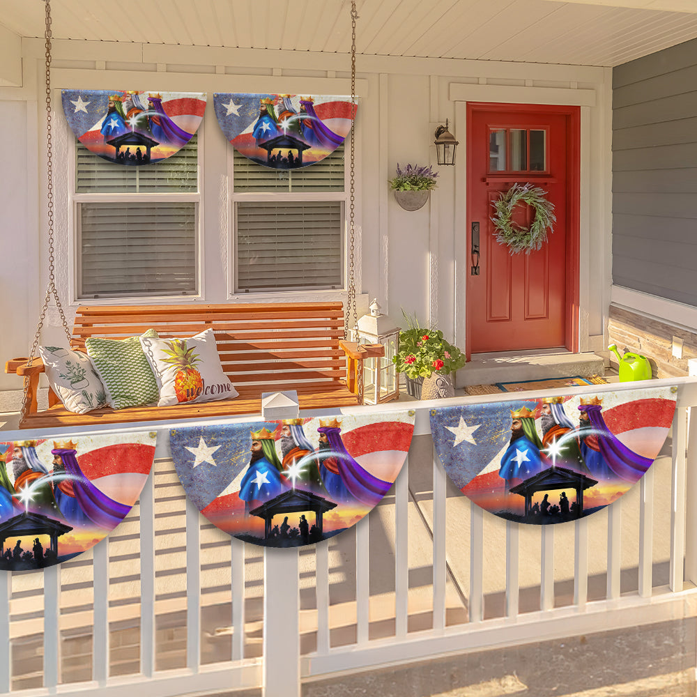 Puerto Rico Three Kings, Three Wise Men, Jesus Family Christmas Non-Pleated Fan Flag