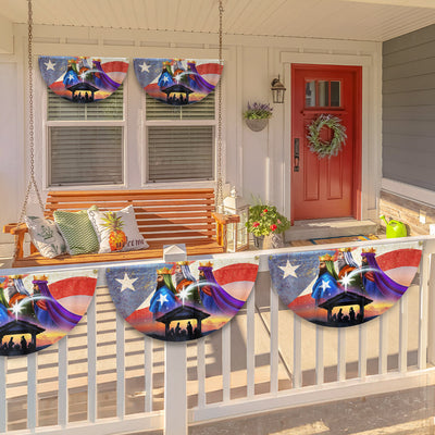Puerto Rico Three Kings, Three Wise Men, Jesus Family Christmas Non-Pleated Fan Flag