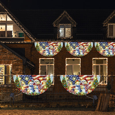Snowman Merry Christmas American Solar LED Fan Flag