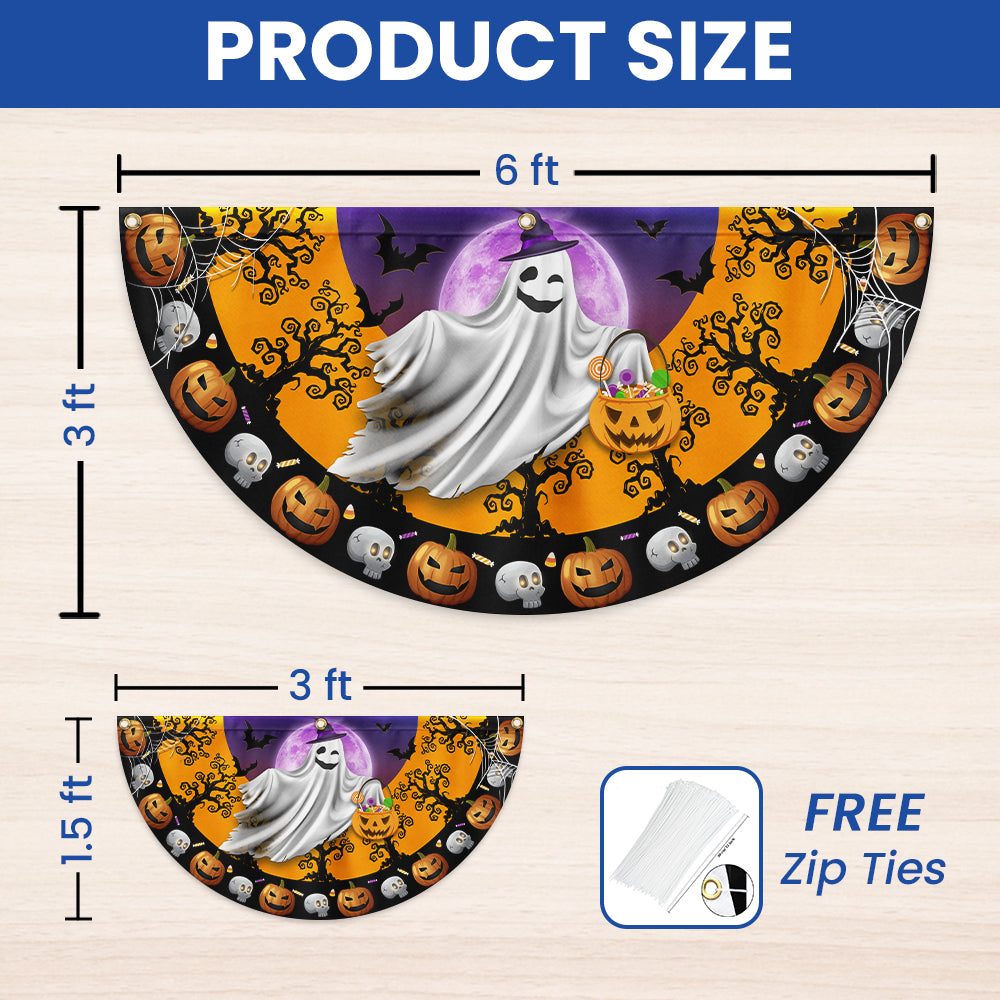 Halloween Ghost Pumpkins Non-Pleated Fan Flag