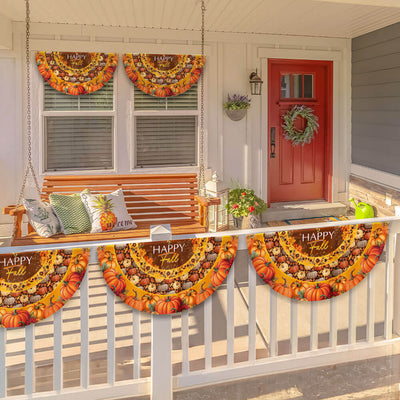 Happy Fall Flag Pumpkin Thanksgiving Non-Pleated Fan Flag