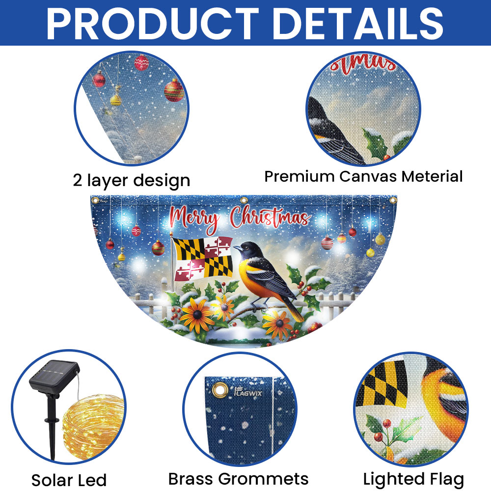 Marryland Baltimore Oriole Bird Christmas Solar Led Fan Flag
