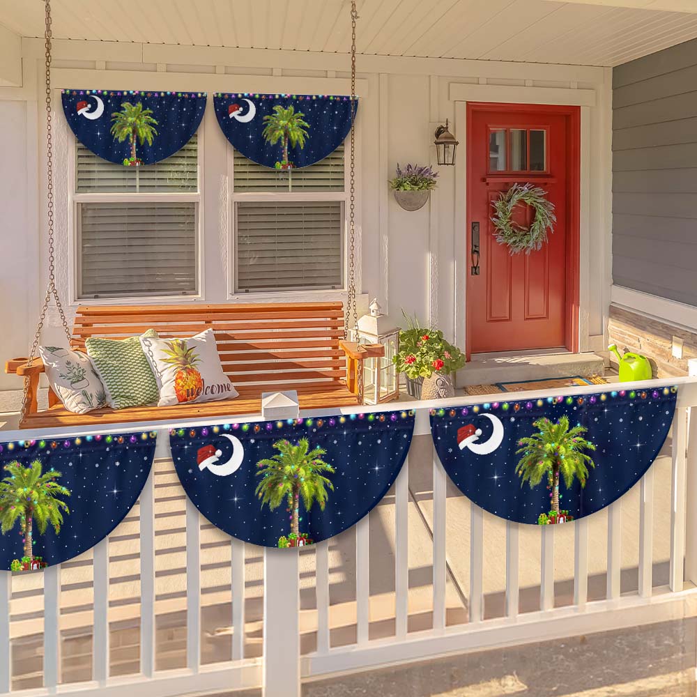 South Carolina Christmas Palm Tree Non-Pleated Fan Flag  3-Day Shipping