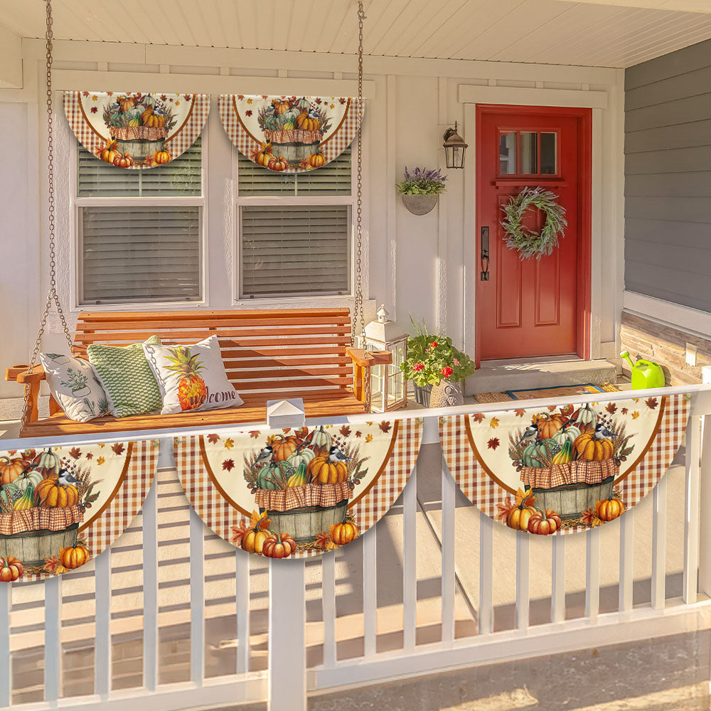 Fall Flag Autumn Chickadees Bird Pumpkins Fall Non-Pleated Fan Flag