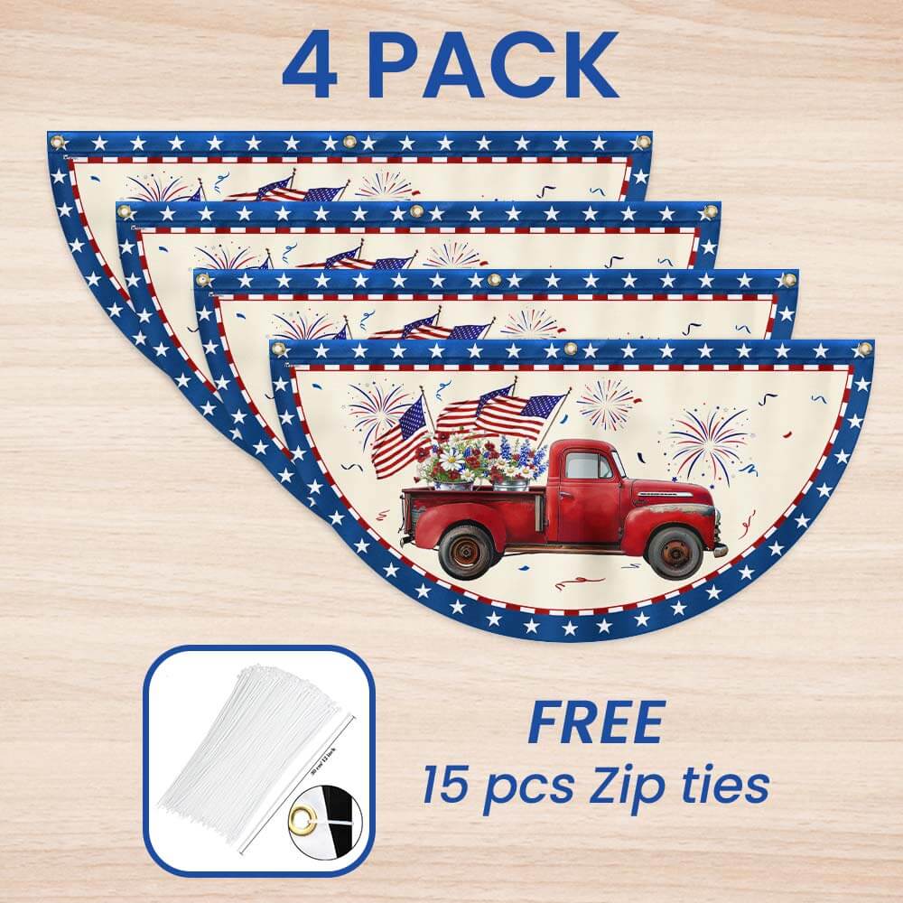Flagwix American Flag - Patriotic Red Truck 4th Of july Independence Day Non-Pleated Fan Flag