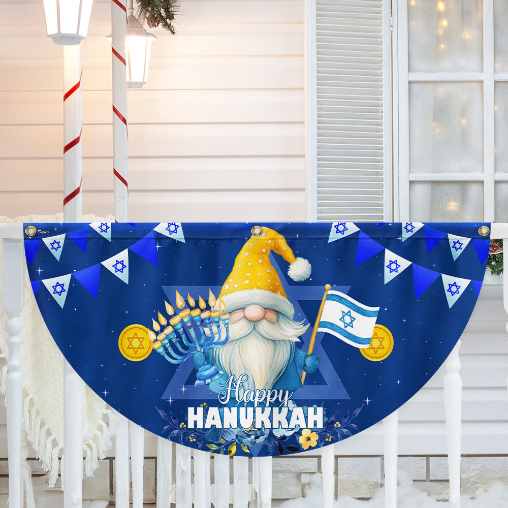 Happy Hanukkah Gnome Fan Flag - Non-Pleated Jewish Holiday Décor