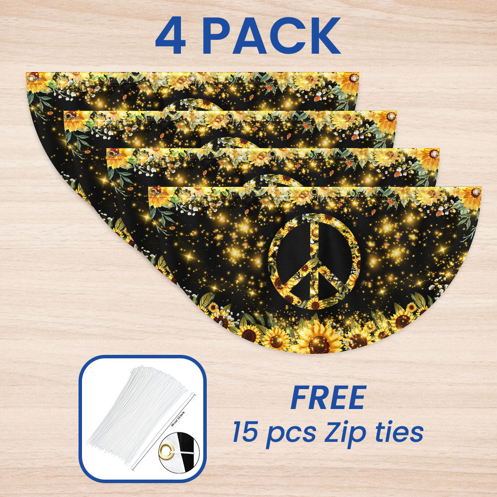 Sunflower Hippie Peace Sign Non-Pleated Fan Flag TPT2004FLn