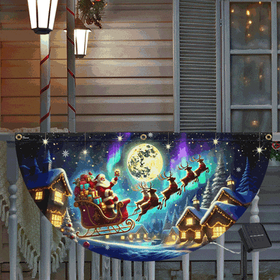 Christmas Santa Sleigh Reindeer To The Moon Festive Xmas Solar Led Fan Flag