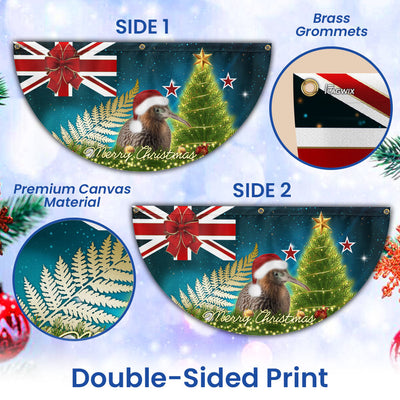 New Zealand Christmas Kiwi Bird and Fern Non-Pleated Fan Flag